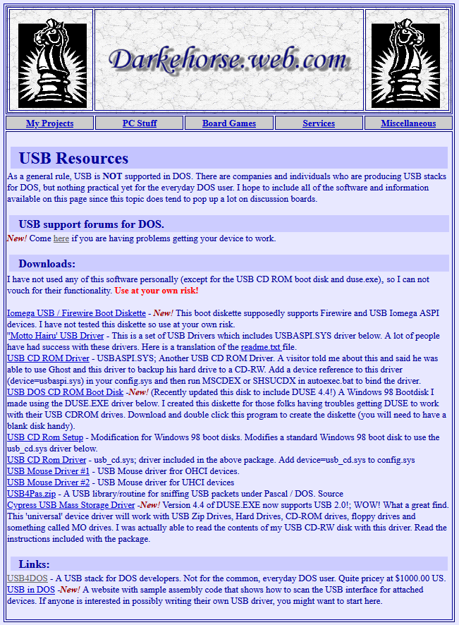 Screenshot of the original Darkehorse page